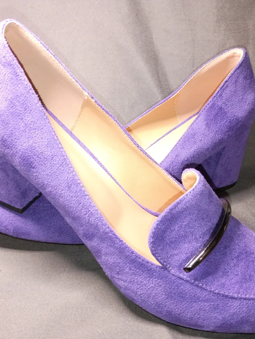 Purple Suede Block Heel Loafers - Women's Dress Pumps